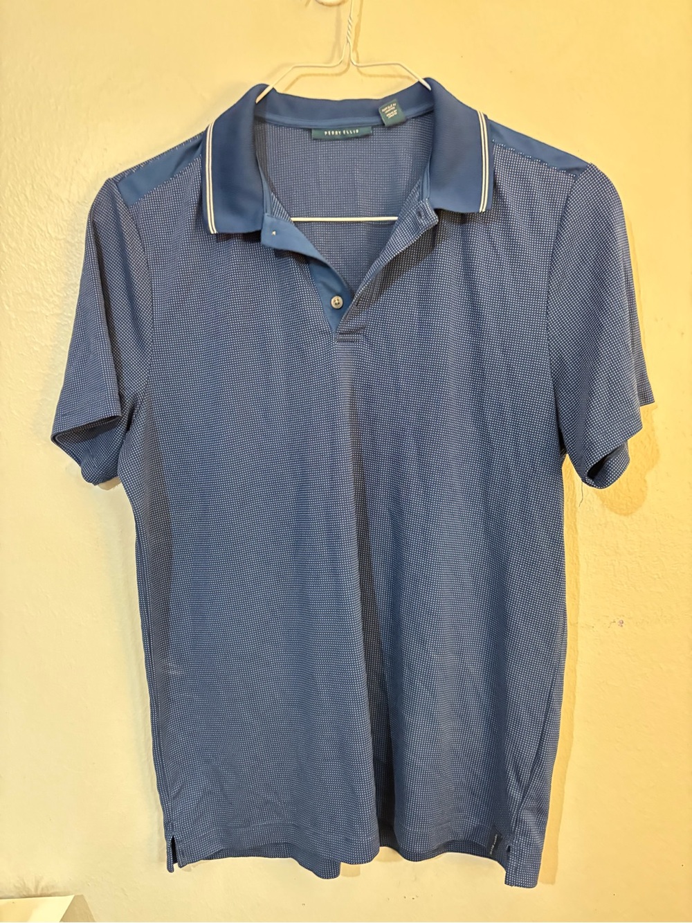 Perry Ellis Blue Short-Sleeve Polo with Contrast Collar Trim